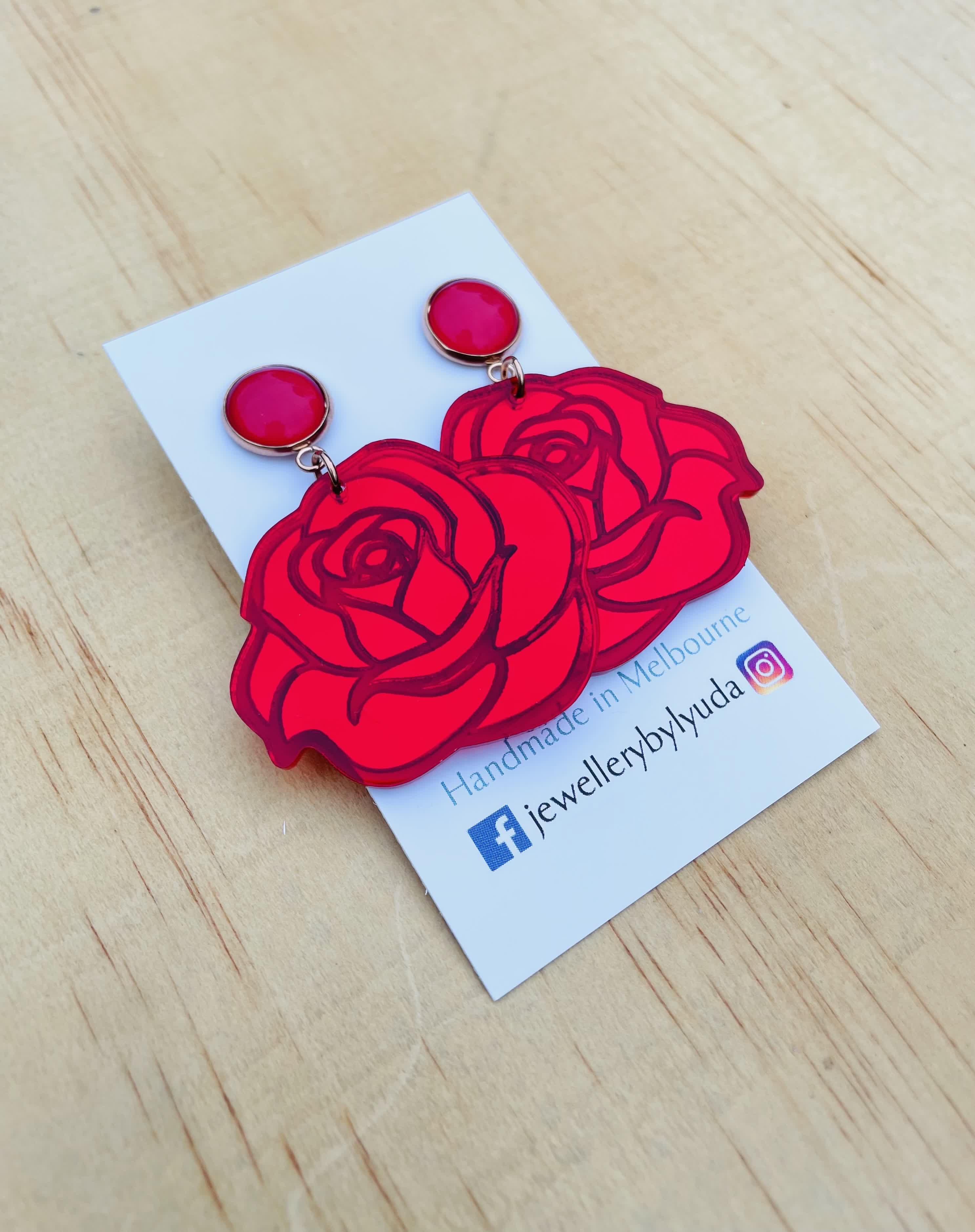 Betsey Johnson | Jewelry | Big Red Rose Post Button Earrings Betsey Johnson  | Poshmark